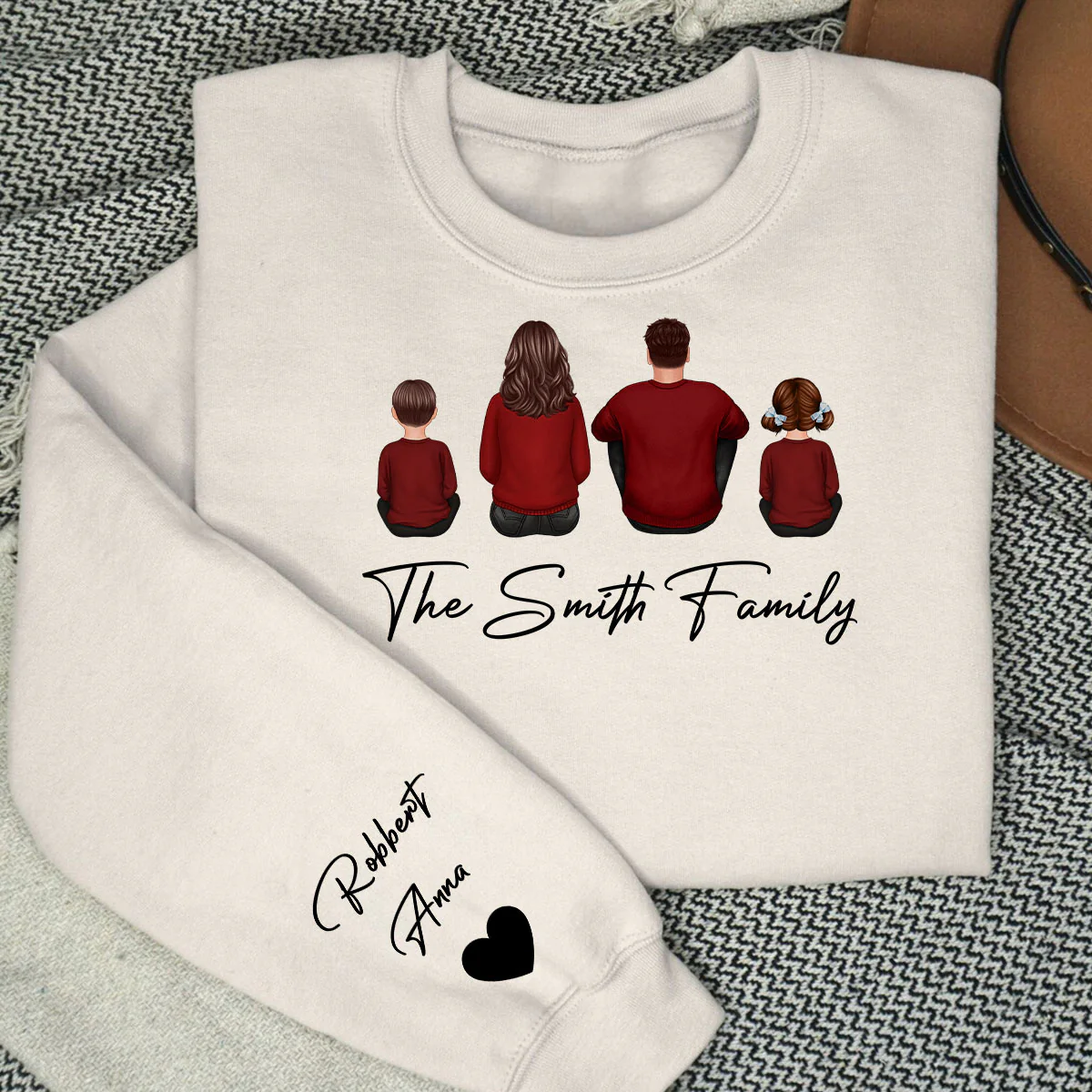 Family Sitting Back View Christmas Personalized Sleeve Printed Sweatshirt - Image 6