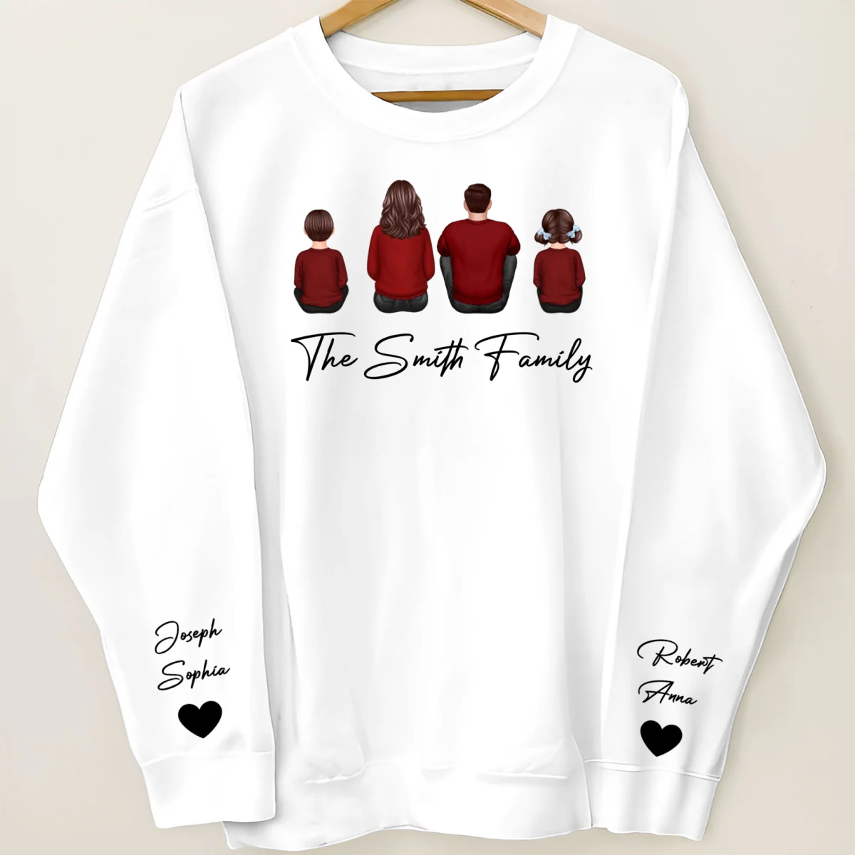 Family Sitting Back View Christmas Personalized Sleeve Printed Sweatshirt - Image 7