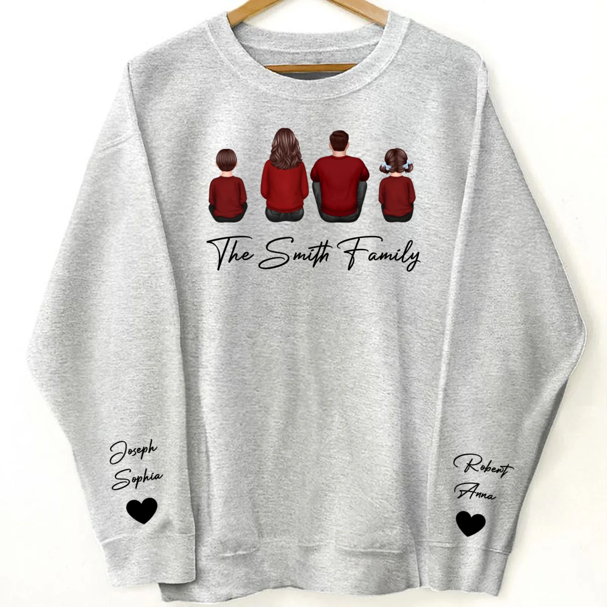 Family Sitting Back View Christmas Personalized Sleeve Printed Sweatshirt - Image 8