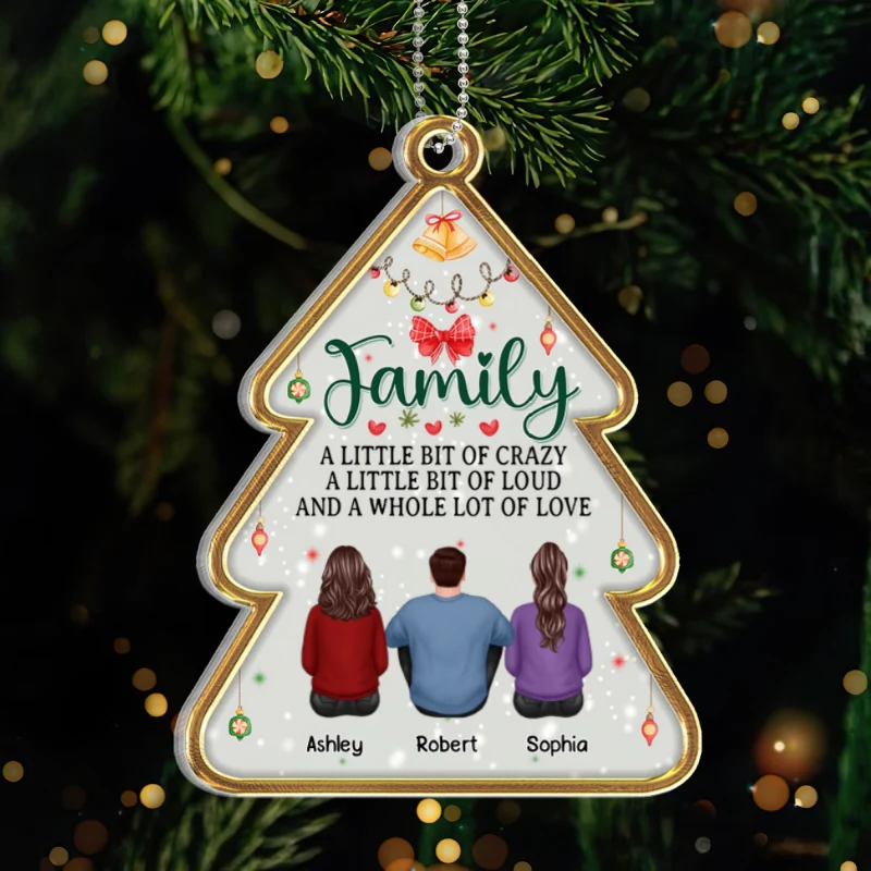 Family Sitting Back View Christmas Tree Shaped Personalized Acrylic Ornament - Image 5