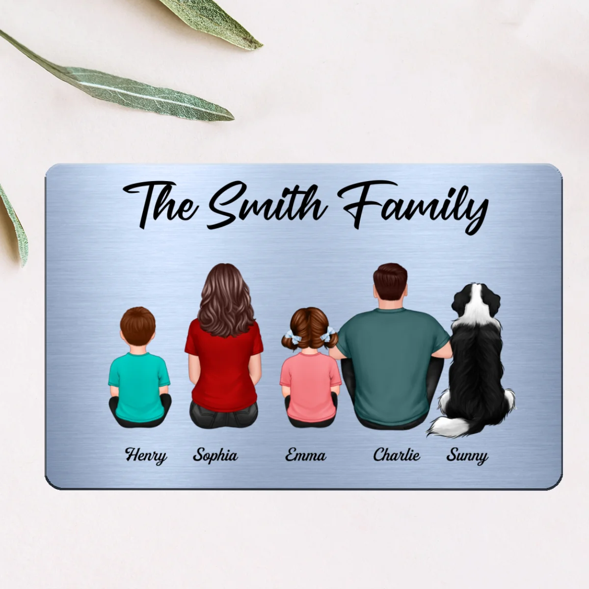 Family Sitting Back View Couple Kid Dog Cat Personalized Wallet Insert Metal Wallet Card - Image 6