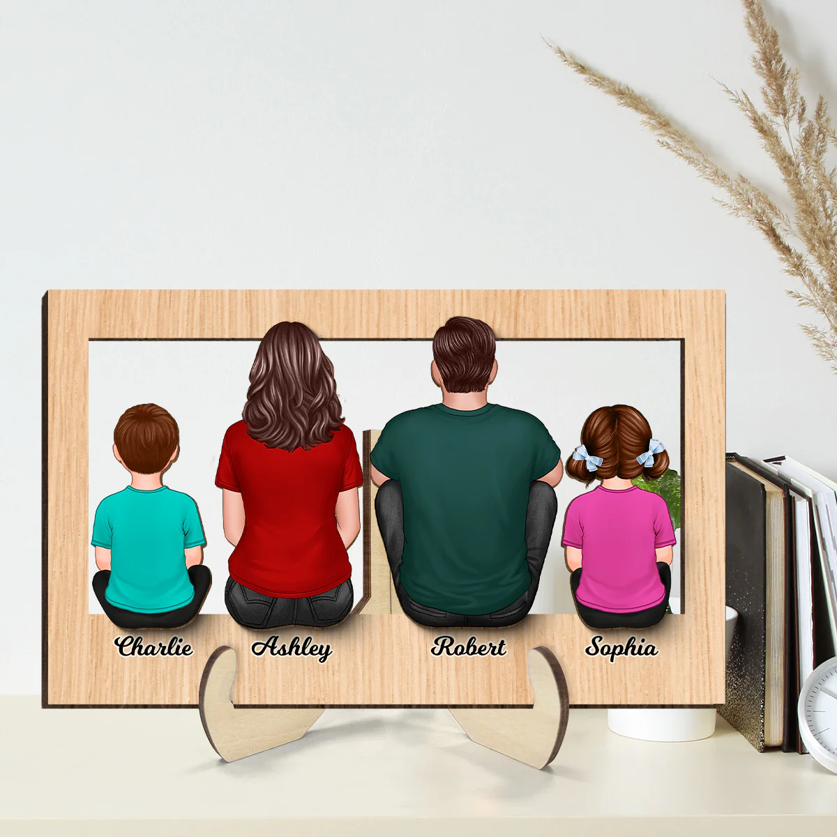 Family Sitting Back View Frame Personalized 2-Layer Wooden Plaque - Image 3