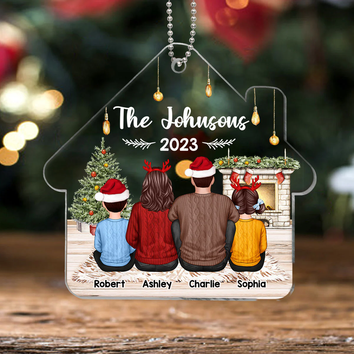 Family Sitting Back View House Shaped Personalized Acrylic Ornament - Image 4