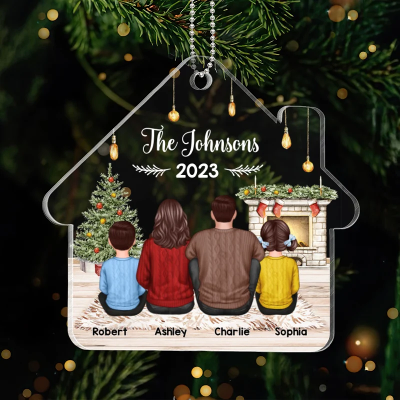 Family Sitting Back View House Shaped Personalized Acrylic Ornament - Image 5