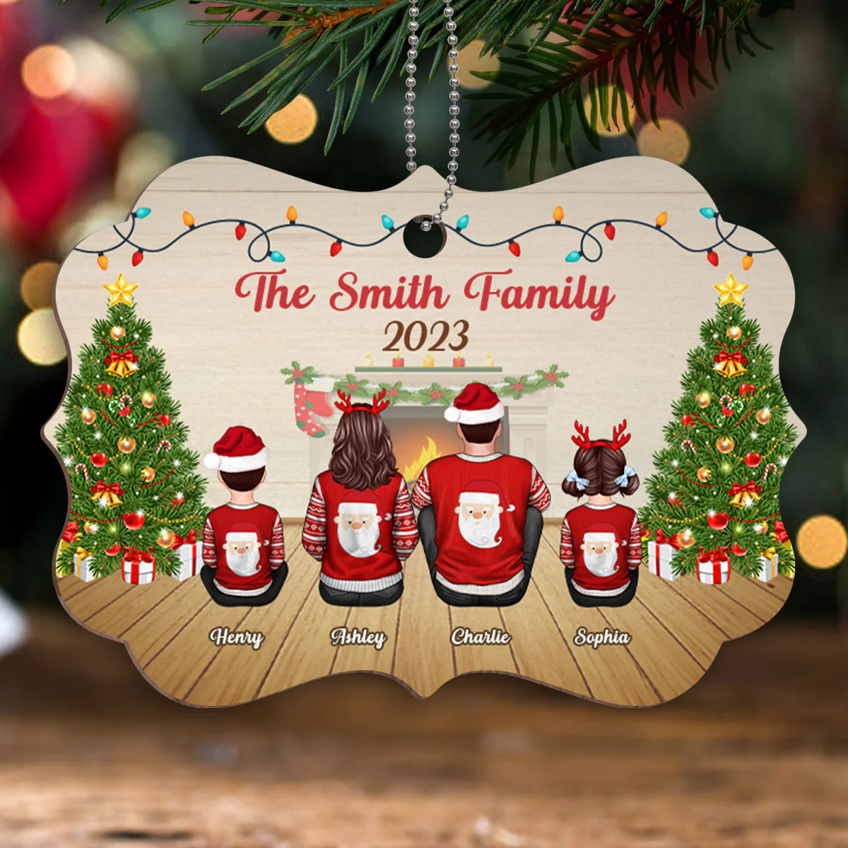Family Sitting Back View In House Personalized Wooden Ornament - Image 2