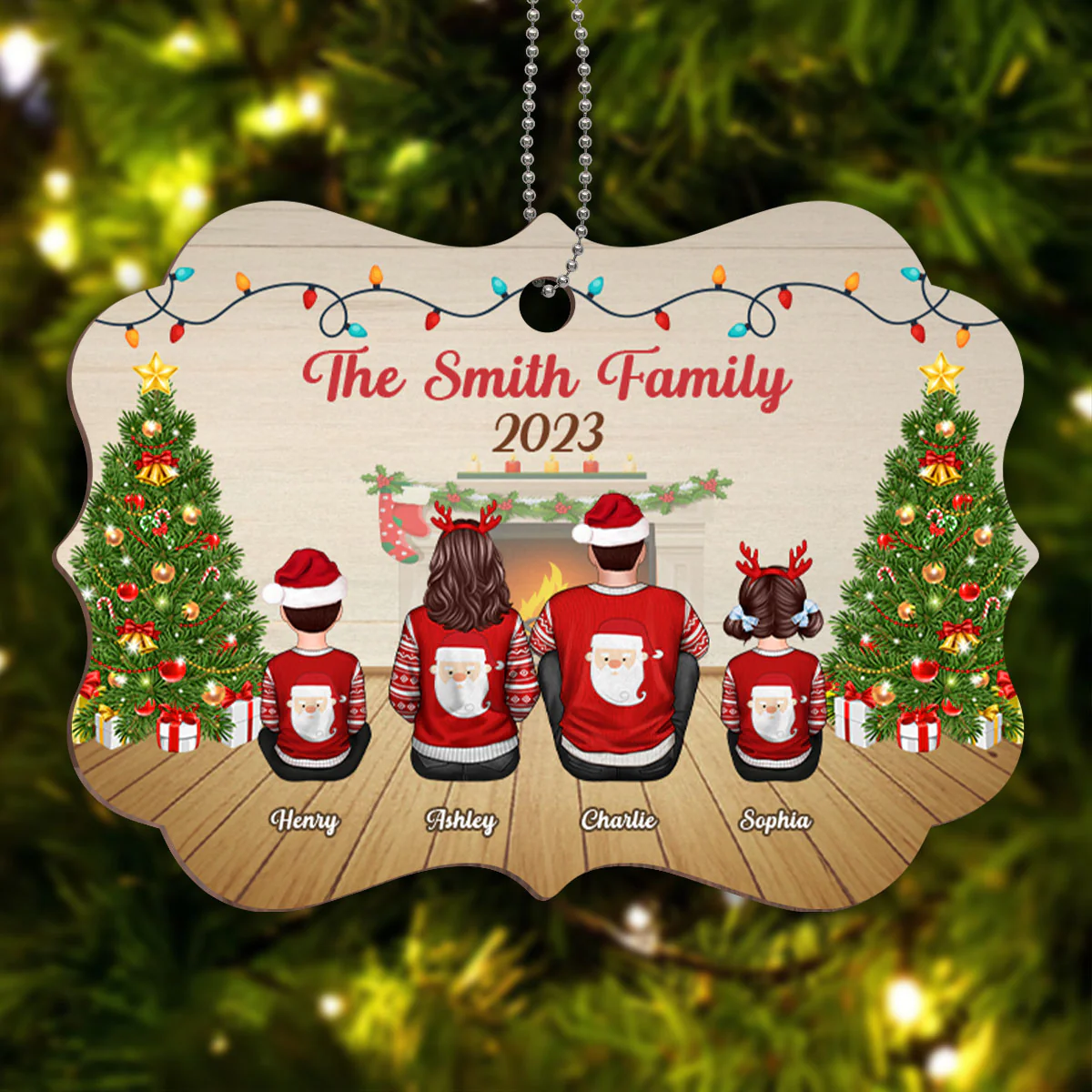 Family Sitting Back View In House Personalized Wooden Ornament - Image 3