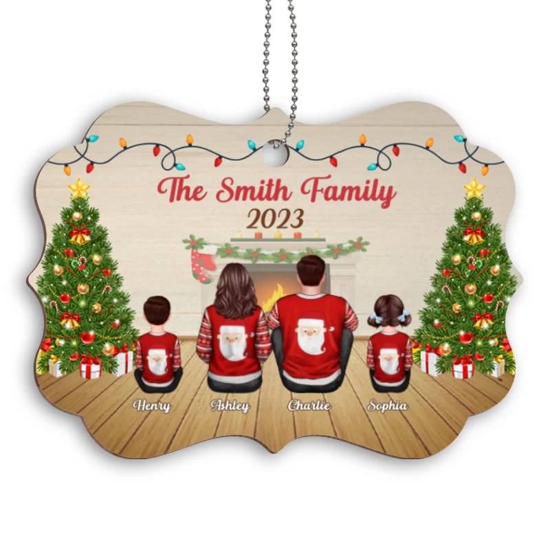 Family Sitting Back View In House Personalized Wooden Ornament - Image 4