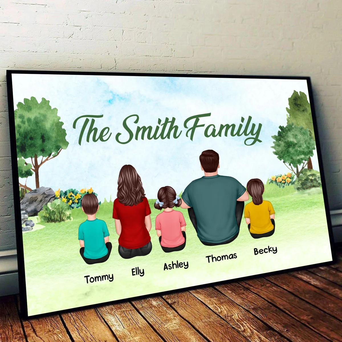 Family Sitting Back View In The Park Personalized Horizontal Poster - Image 2