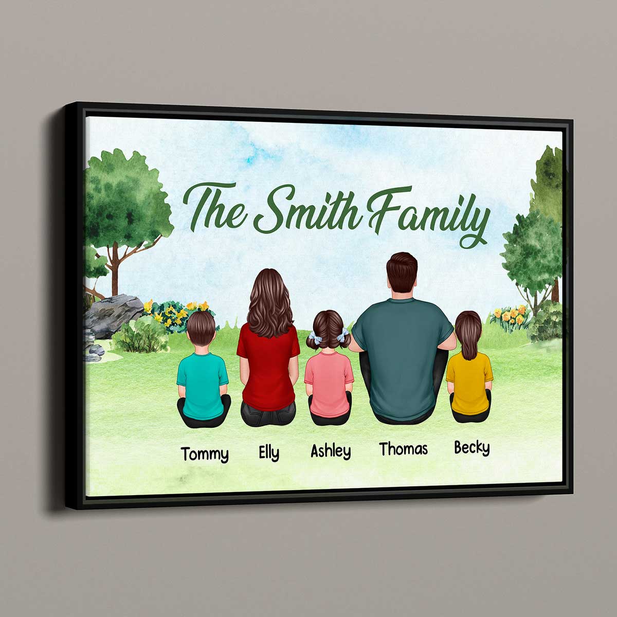 Family Sitting Back View In The Park Personalized Horizontal Poster - Image 3