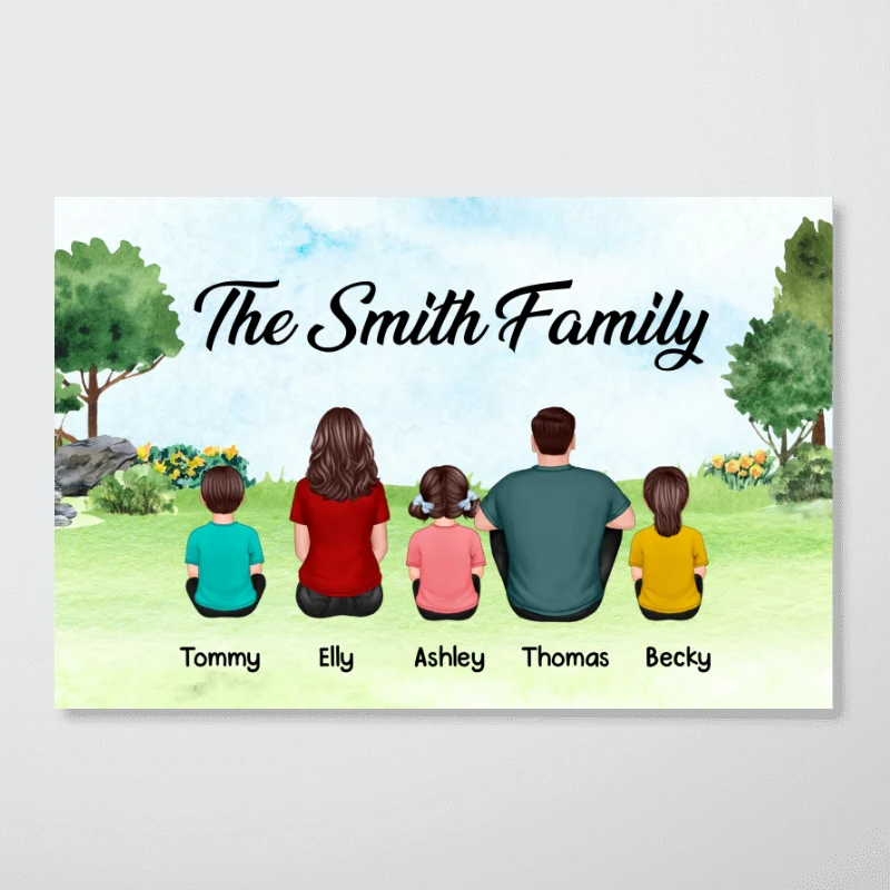 Family Sitting Back View In The Park Personalized Horizontal Poster - Image 4
