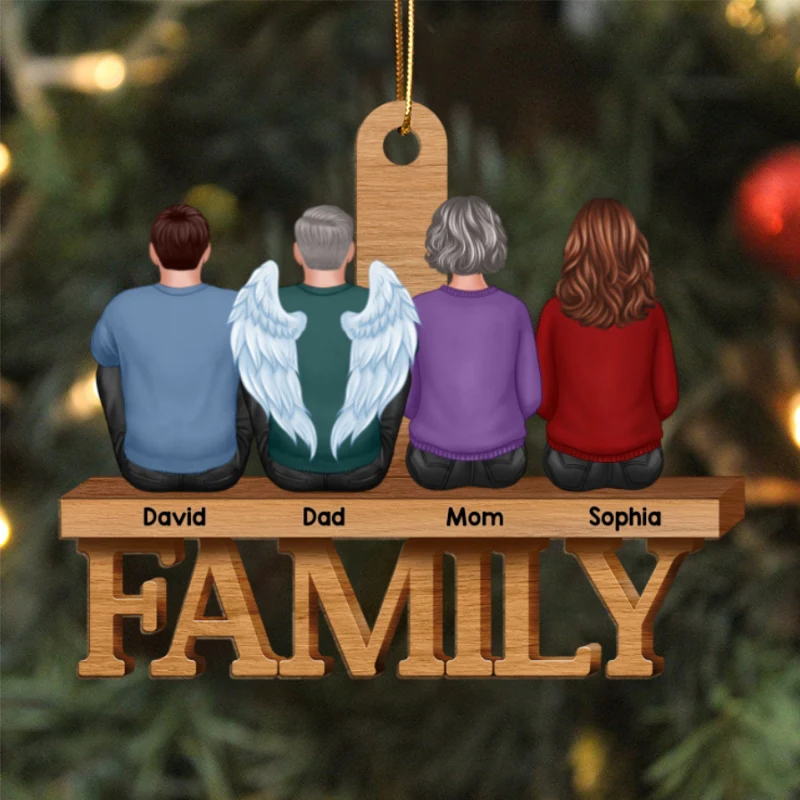 Family Sitting Back View On Word Christmas Gift Personalized Wooden Ornament - Image 5