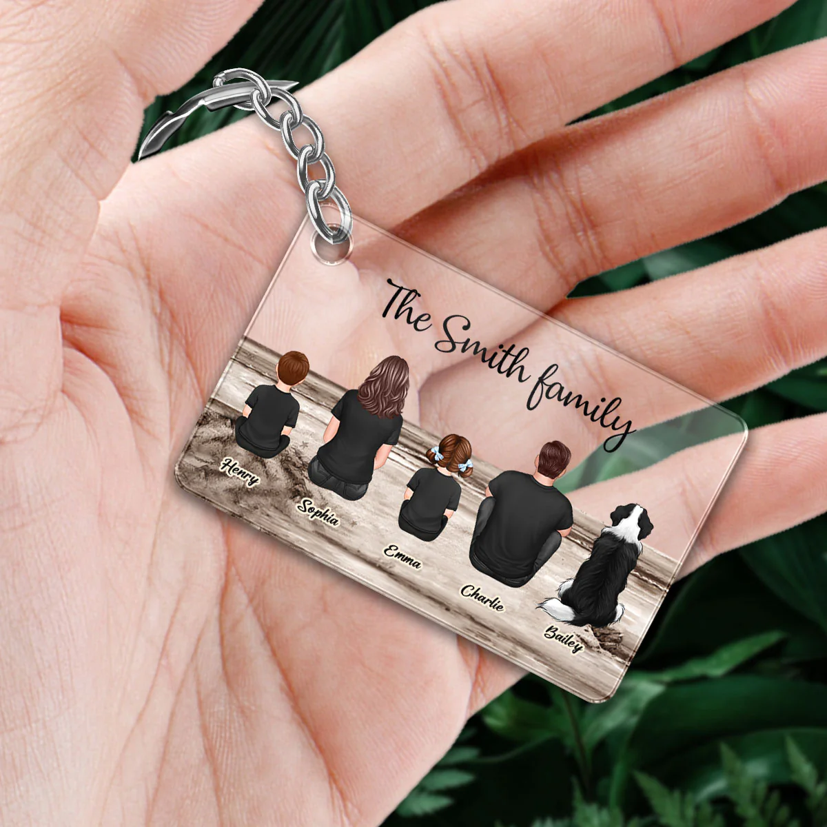 Family Sitting Vintage Background - Personalized Acrylic Keychain - Image 3
