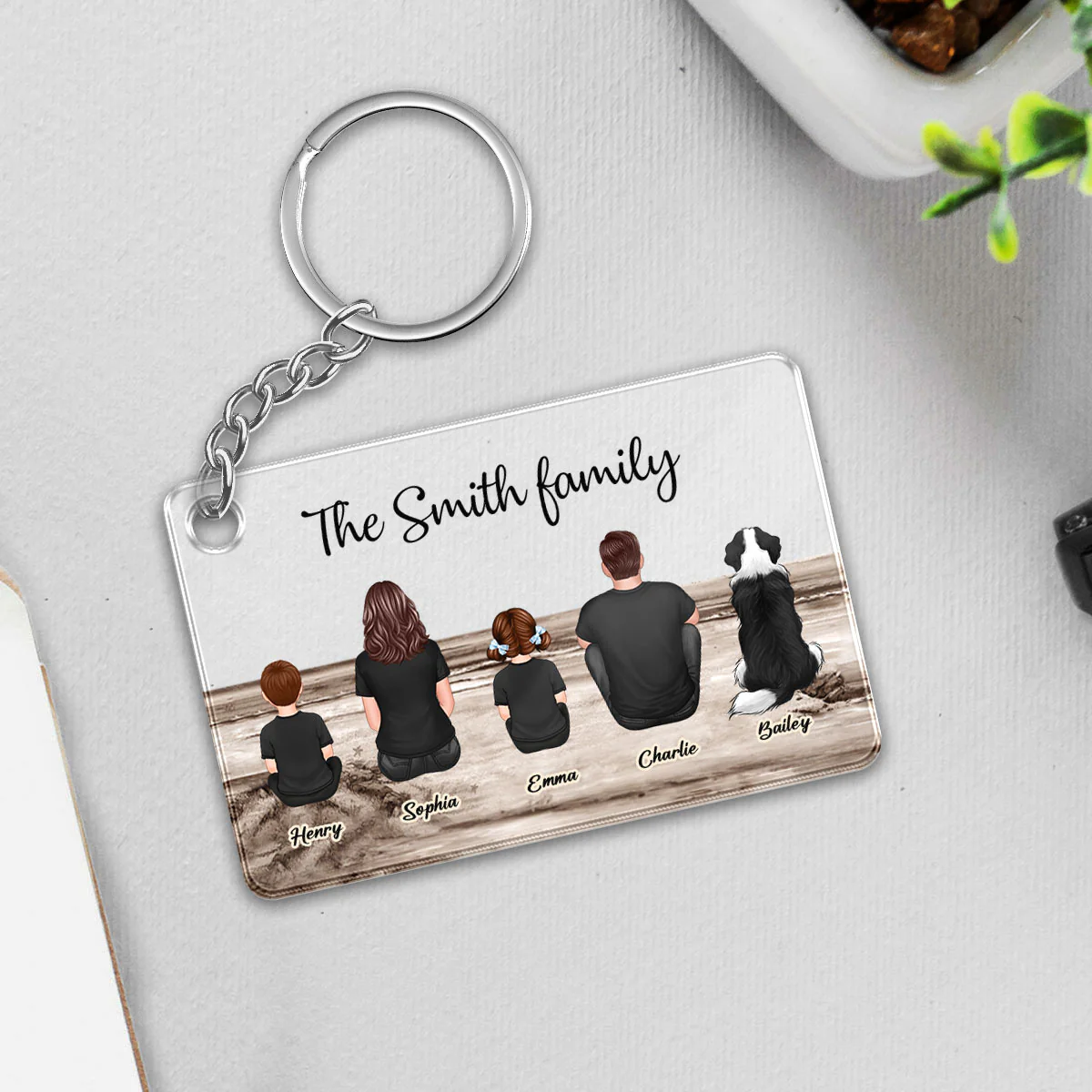 Family Sitting Vintage Background - Personalized Acrylic Keychain - Image 4