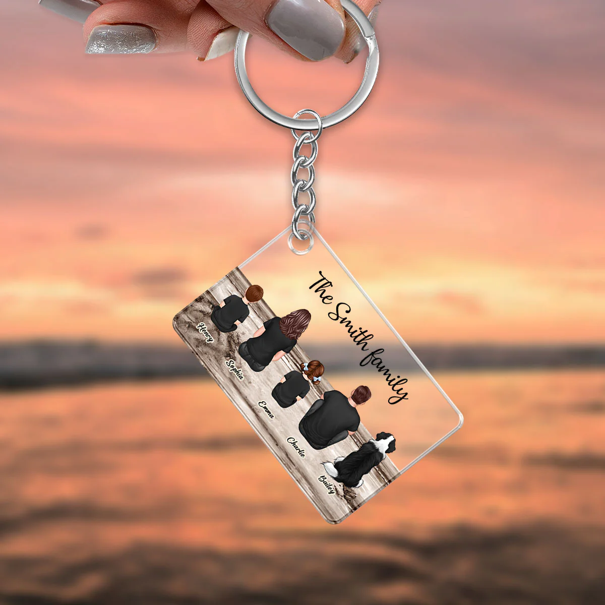 Family Sitting Vintage Background - Personalized Acrylic Keychain - Image 5