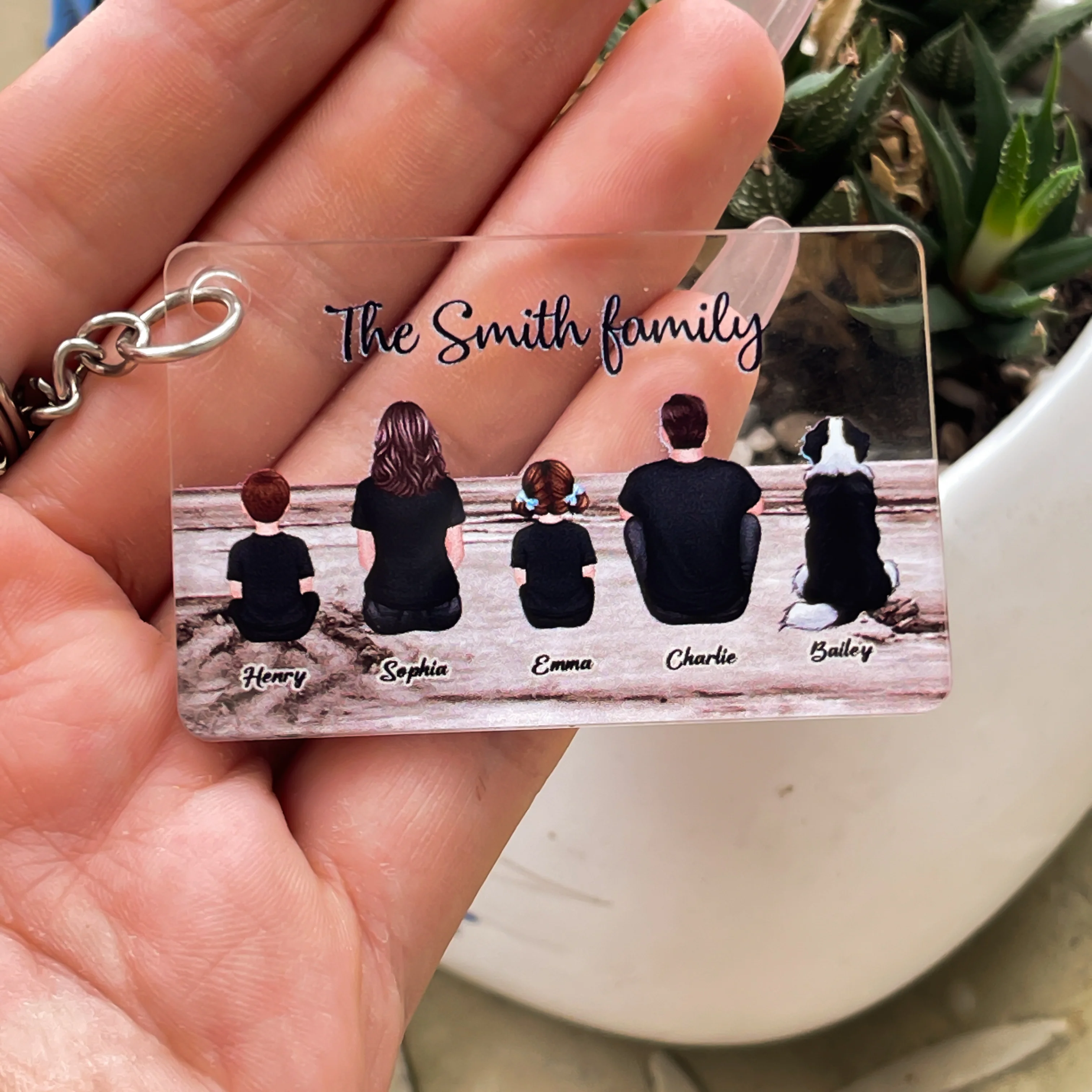 Family Sitting Vintage Background - Personalized Acrylic Keychain - Image 7