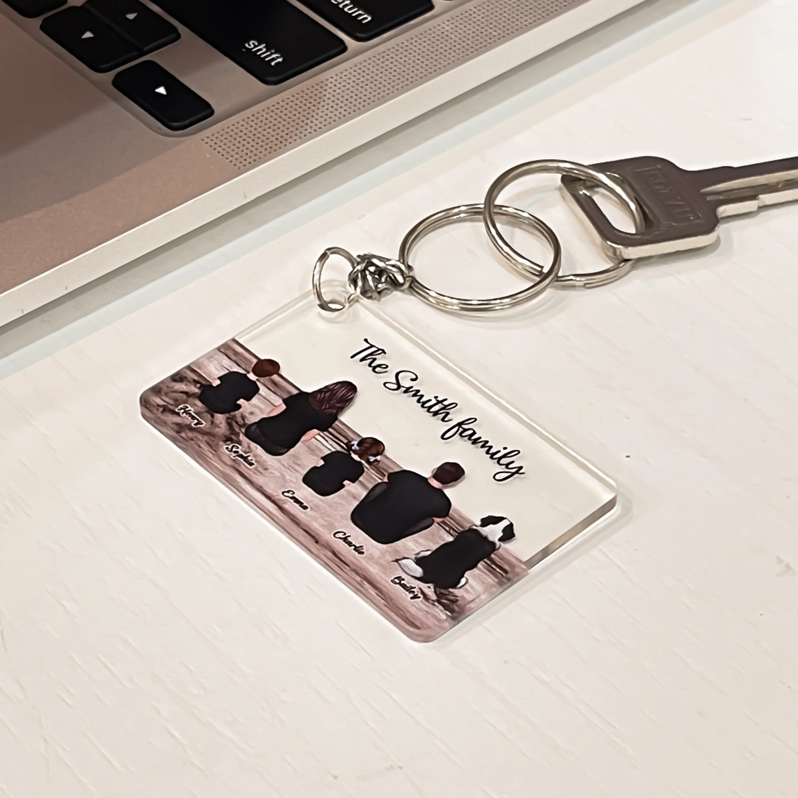 Family Sitting Vintage Background - Personalized Acrylic Keychain - Image 8