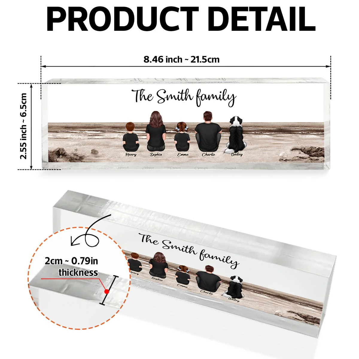 Family Sitting Back View Retro Vintage Beach Personalized Acrylic Desk Name Plate - Image 5