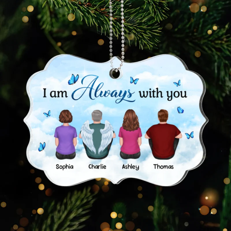 Family Sitting Back View Sky Memorial Remembrance Gift Personalized Acrylic Ornament - Image 5