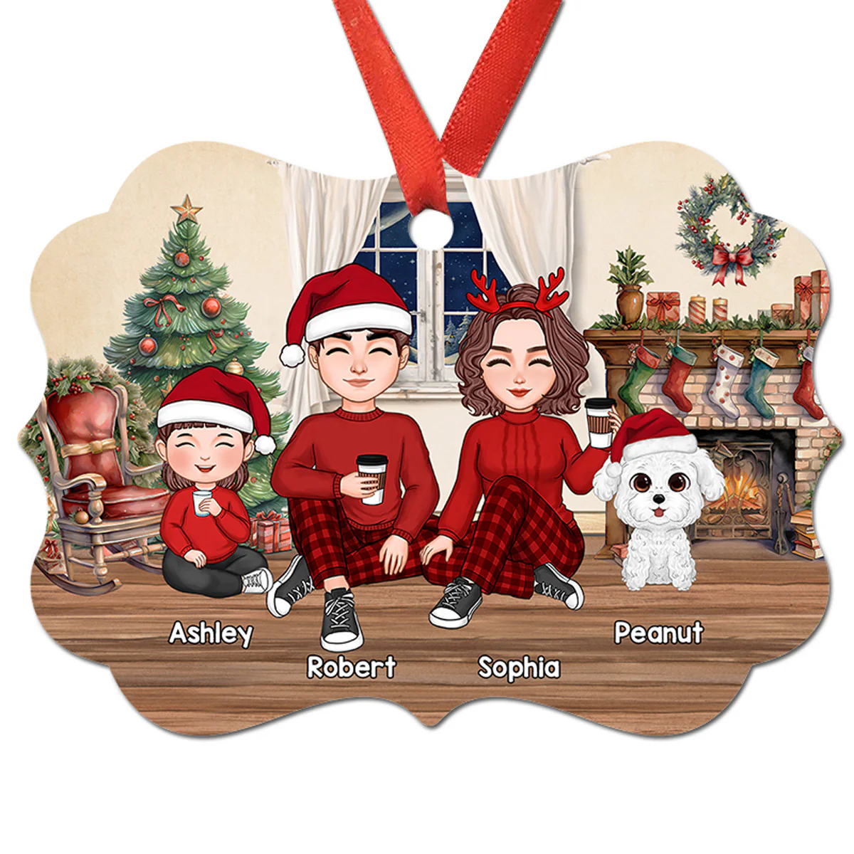 Family Sitting By The Chimney Personalized Aluminum Ornament