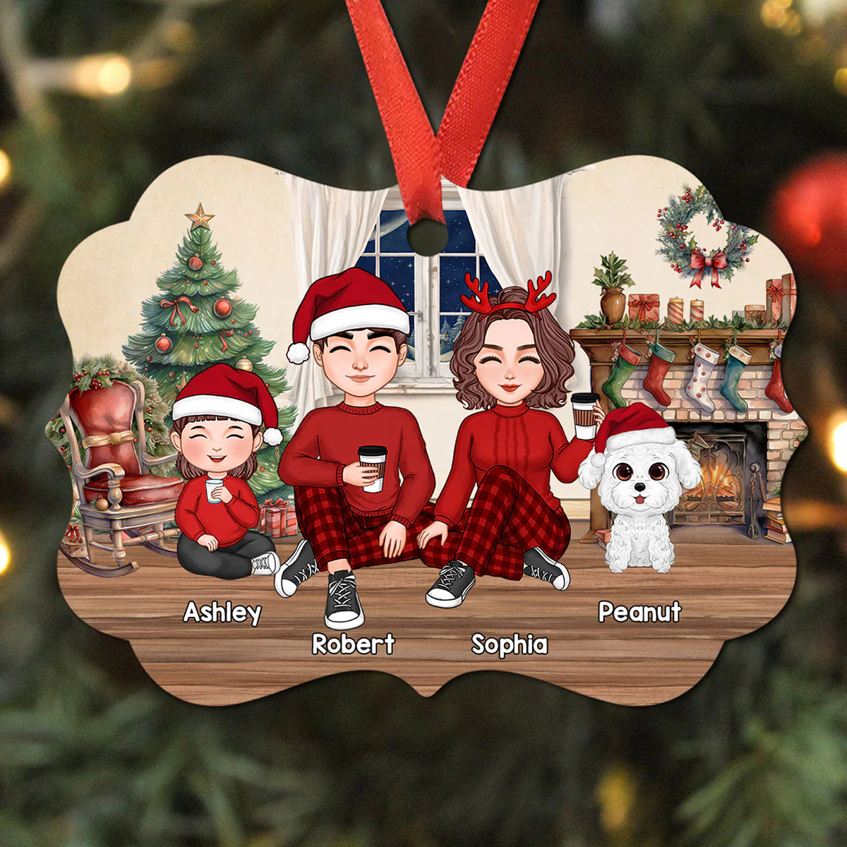 Family Sitting By The Chimney Personalized Aluminum Ornament - Image 2