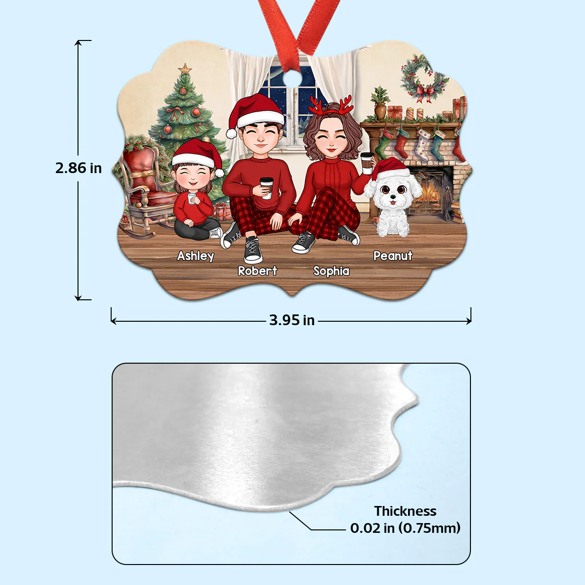 Family Sitting By The Chimney Personalized Aluminum Ornament - Image 4