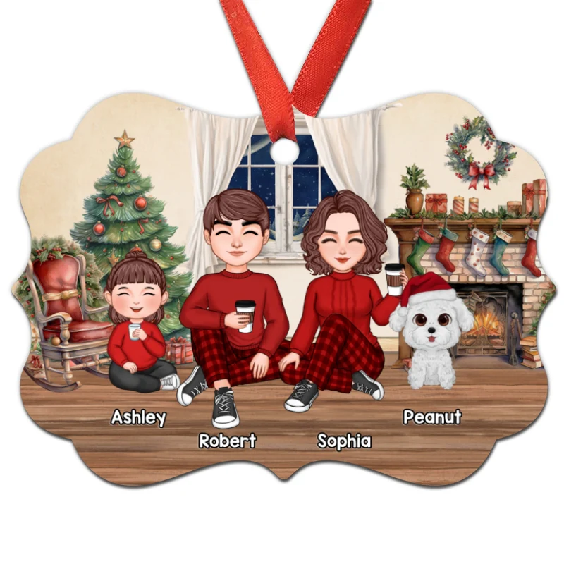 Family Sitting By The Chimney Personalized Aluminum Ornament - Image 5