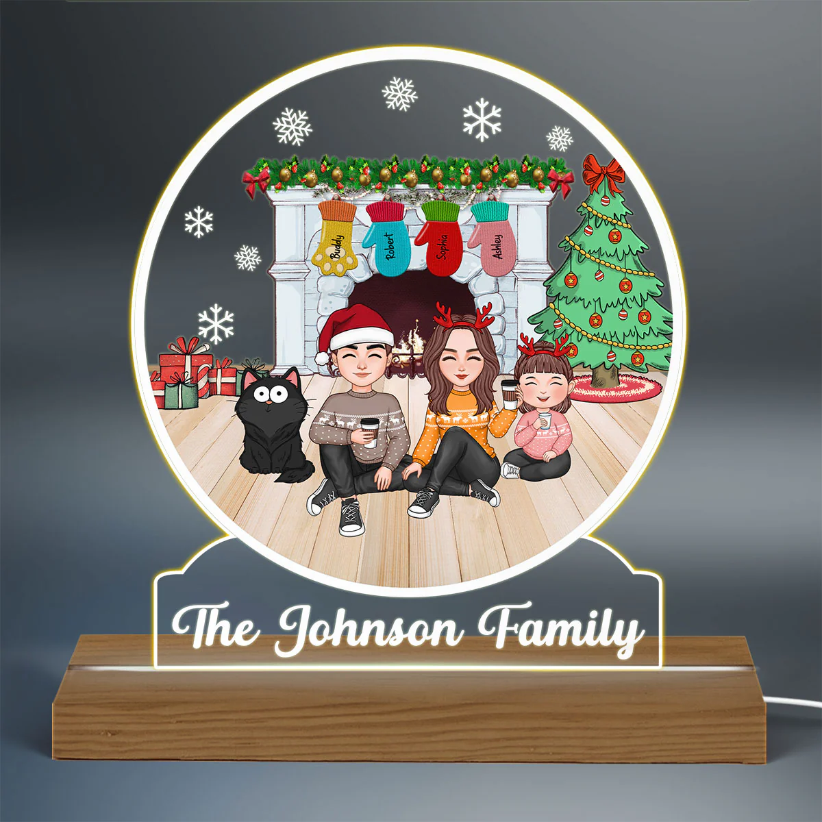 Family Sitting By The Fireplace Personalized Acrylic Custom Shape LED Night Light - Image 3