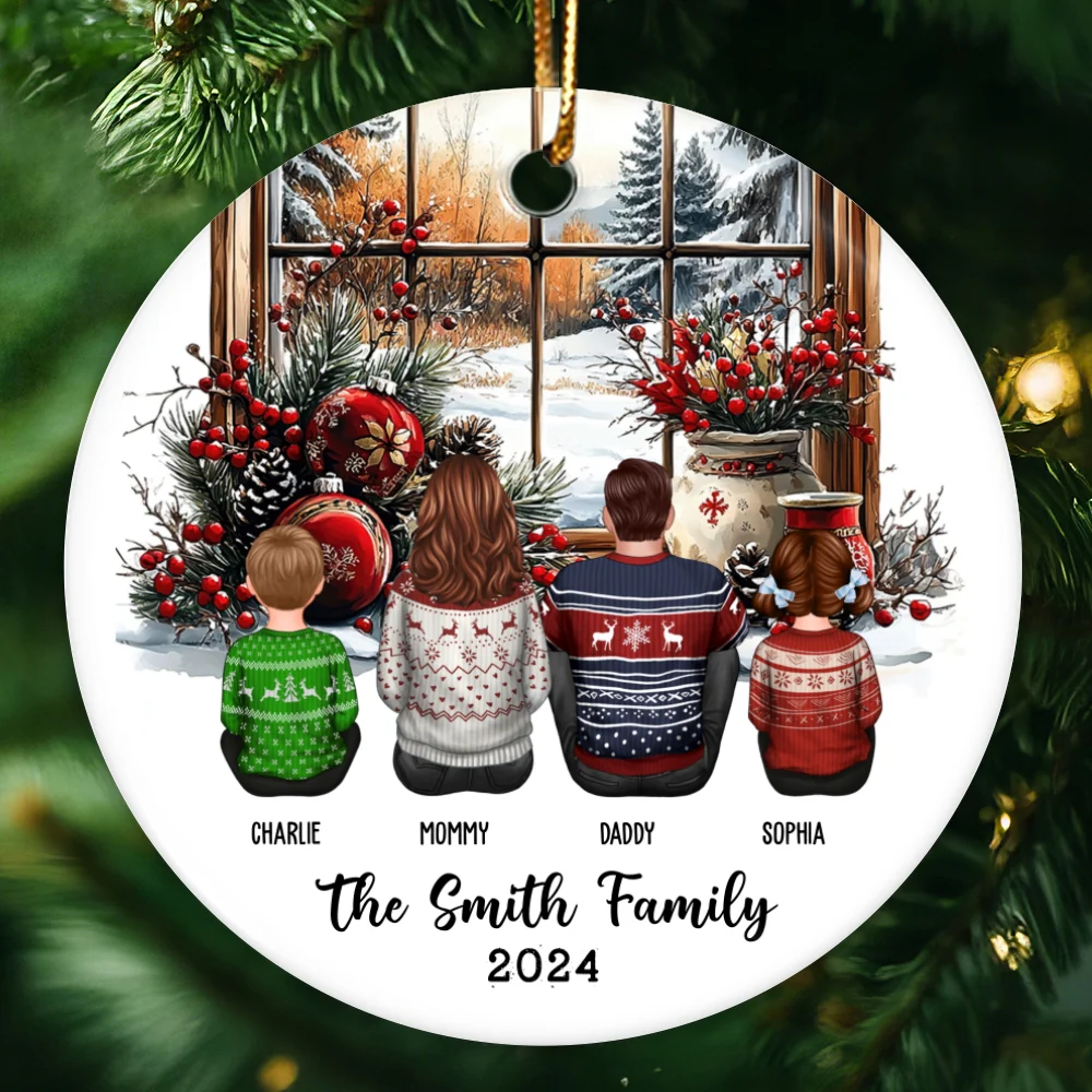 Family Sitting By The Window Personalized Ceramic Ornament, Christmas Gift for Siblings - Image 12