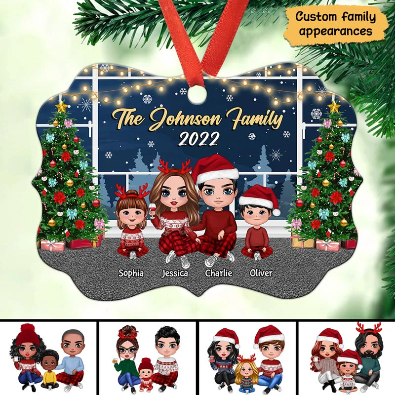 Family Sitting By Window Christmas Night Personalized Ornament - Image 2