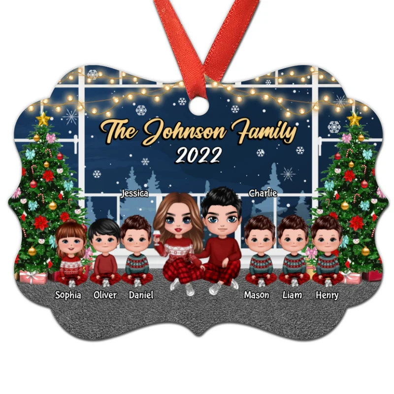 Family Sitting By Window Christmas Night Personalized Ornament - Image 3