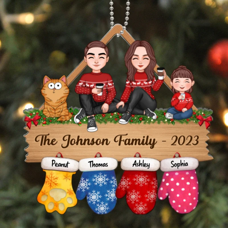 Family Sitting Christmas Glove Personalized Acrylic Ornament - Image 5