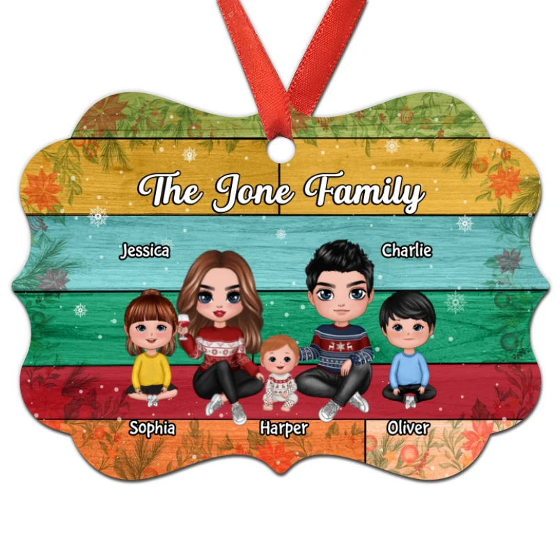 Family Sitting Colorful Plank Personalized Christmas Ornament - Image 3
