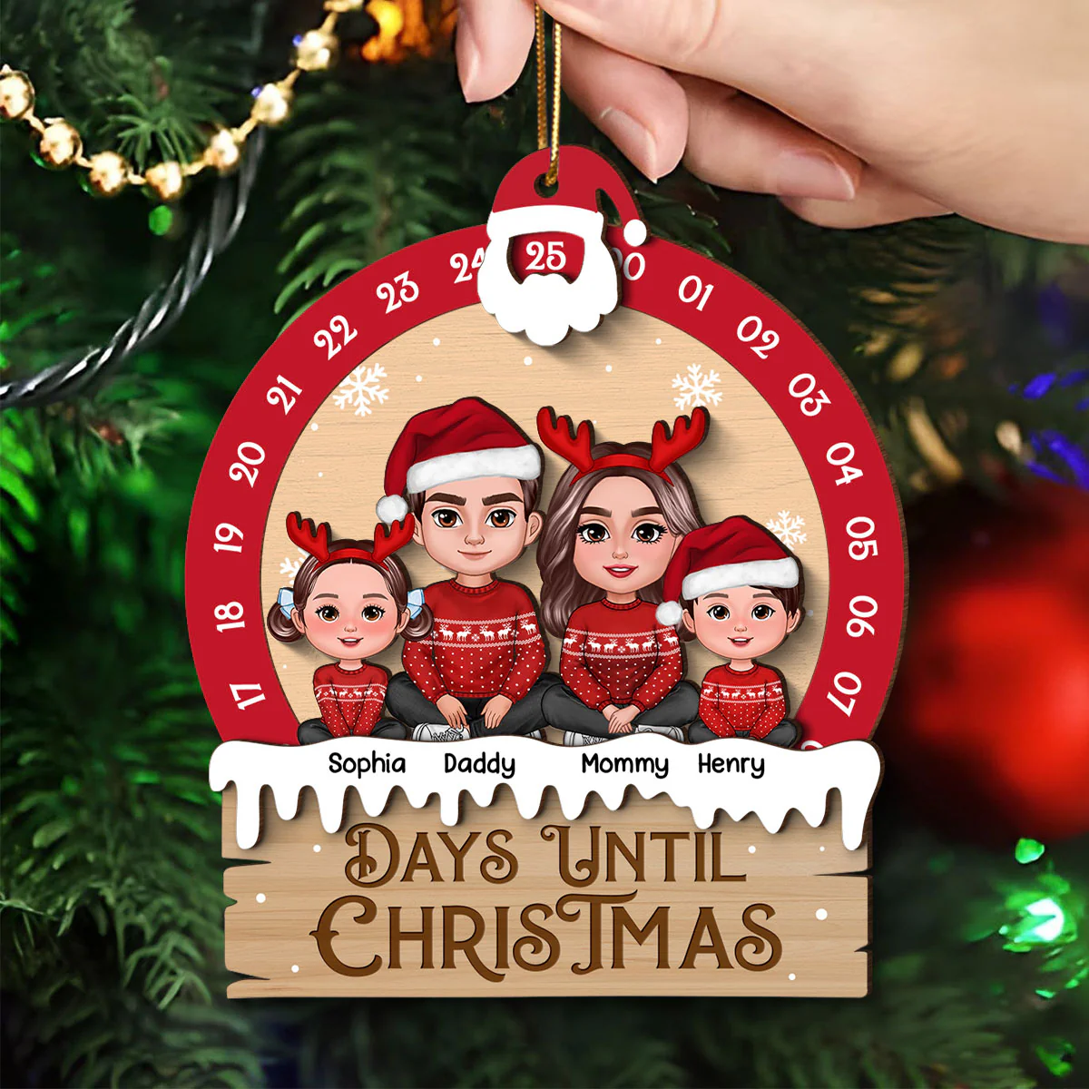 Family Sitting Crossed Legs Christmas Gift Personalized Countdown Ornament - Image 4