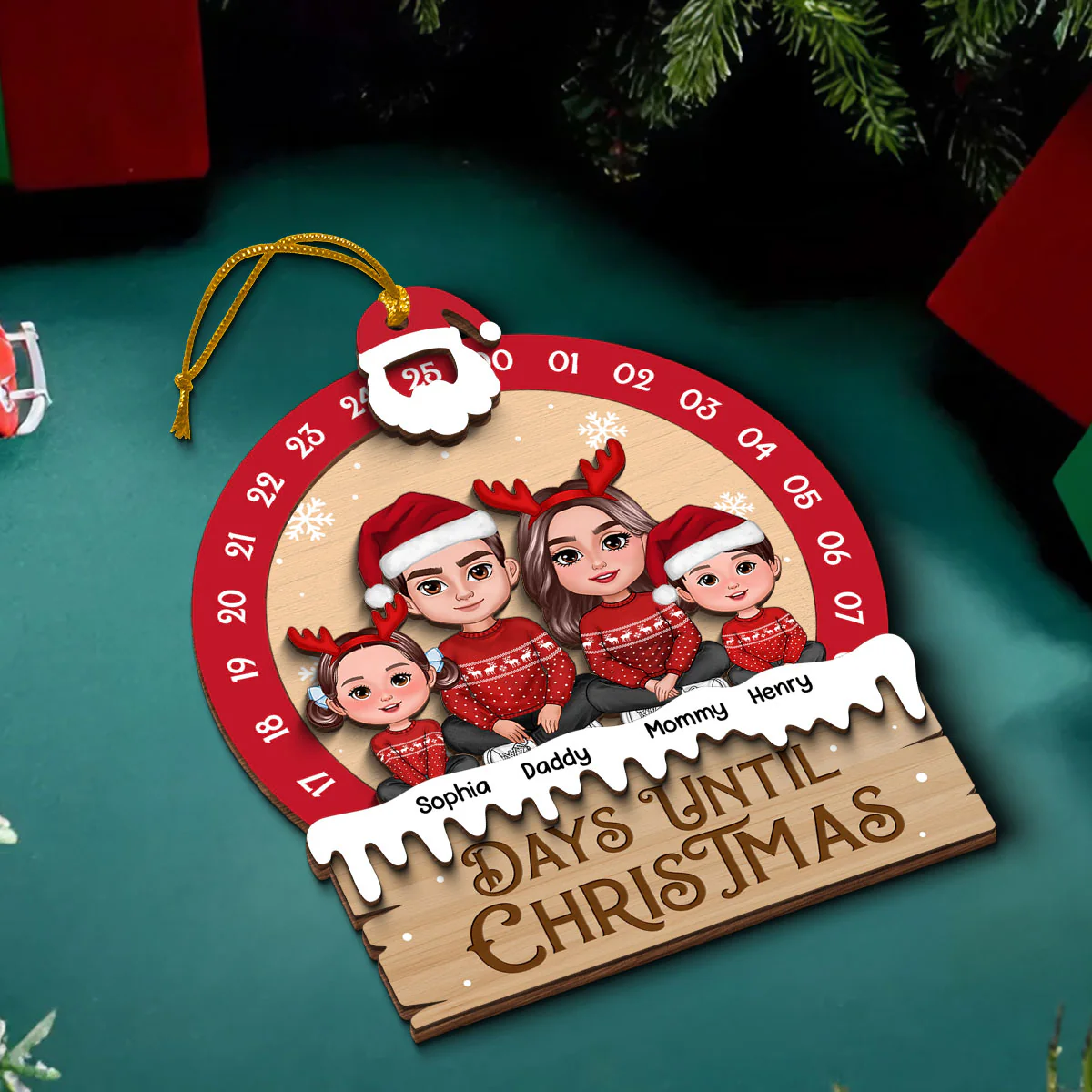 Family Sitting Crossed Legs Christmas Gift Personalized Countdown Ornament - Image 5