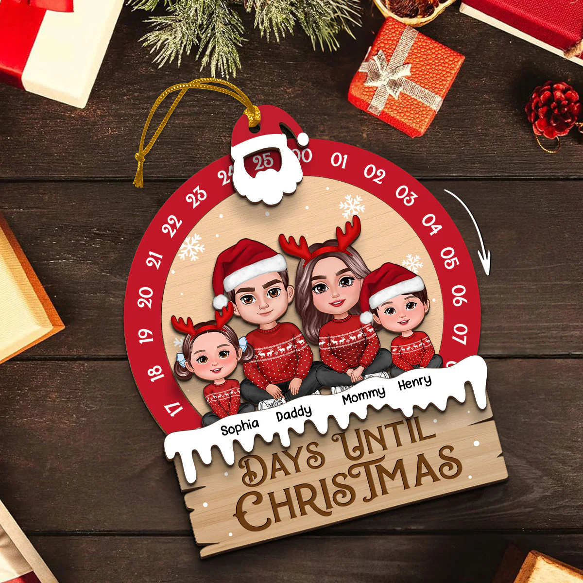 Family Sitting Crossed Legs Christmas Gift Personalized Countdown Ornament - Image 6