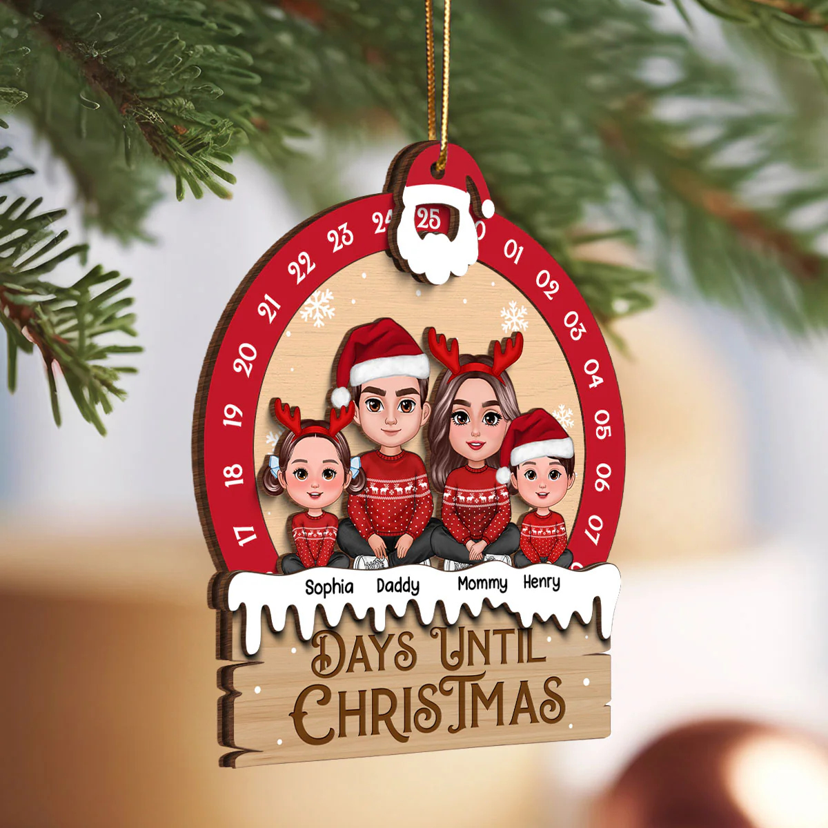 Family Sitting Crossed Legs Christmas Gift Personalized Countdown Ornament - Image 7