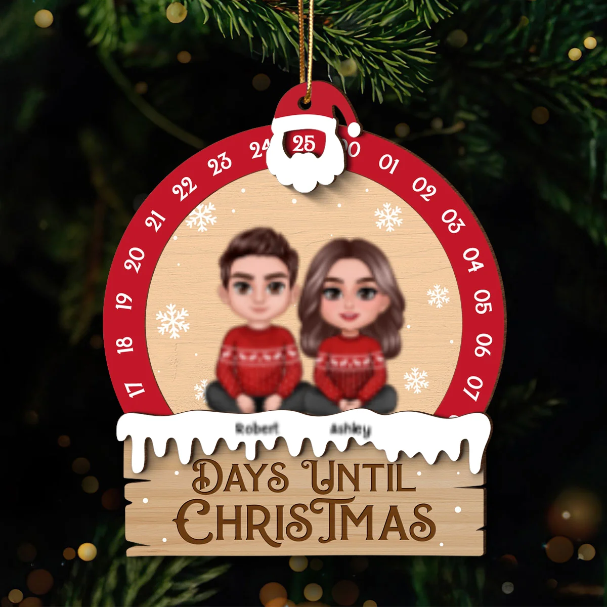 Family Sitting Crossed Legs Christmas Gift Personalized Countdown Ornament - Image 9