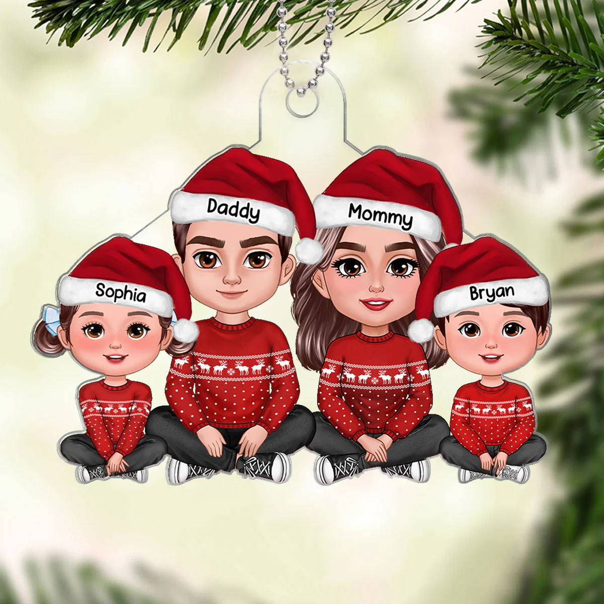 Family Sitting Crossed Legs Christmas Gifts Personalized Acrylic Ornament