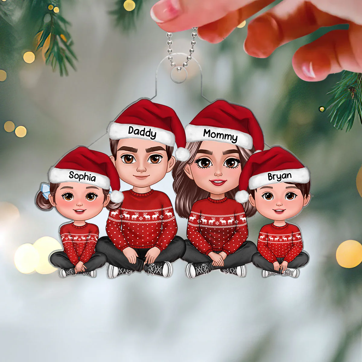 Family Sitting Crossed Legs Christmas Gifts Personalized Acrylic Ornament - Image 3