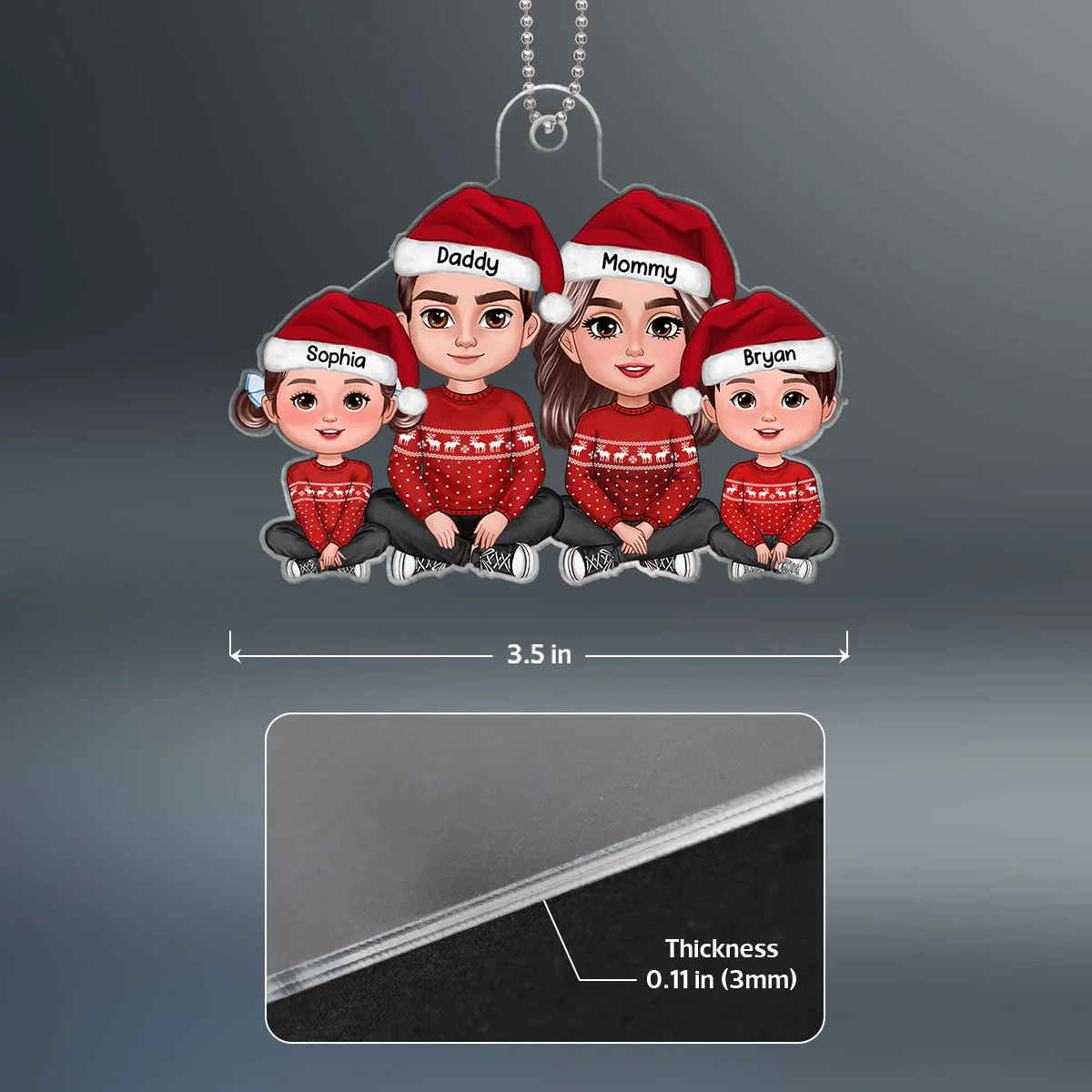 Family Sitting Crossed Legs Christmas Gifts Personalized Acrylic Ornament - Image 4