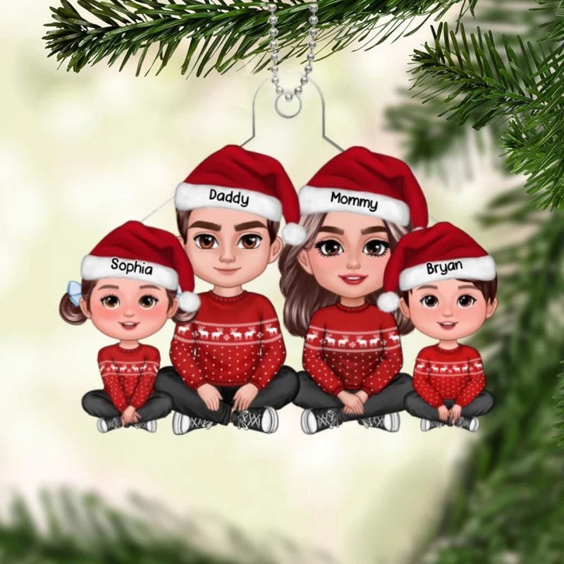 Family Sitting Crossed Legs Christmas Gifts Personalized Acrylic Ornament - Image 5