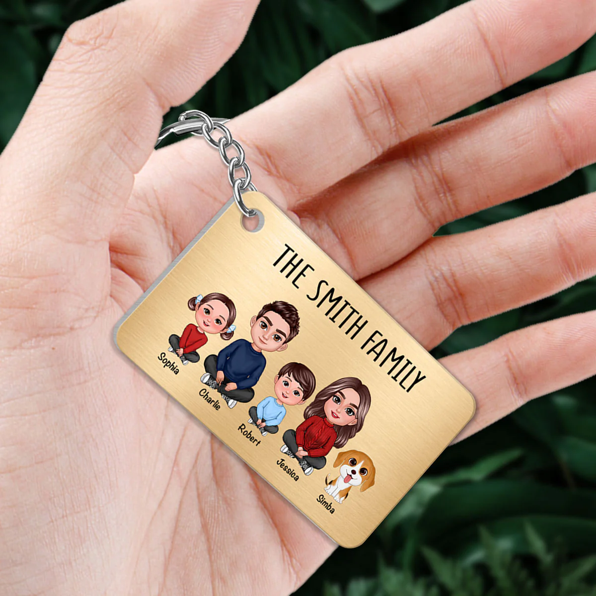 Family Sitting Crossed Legs Personalized Metal Keychain - Image 3