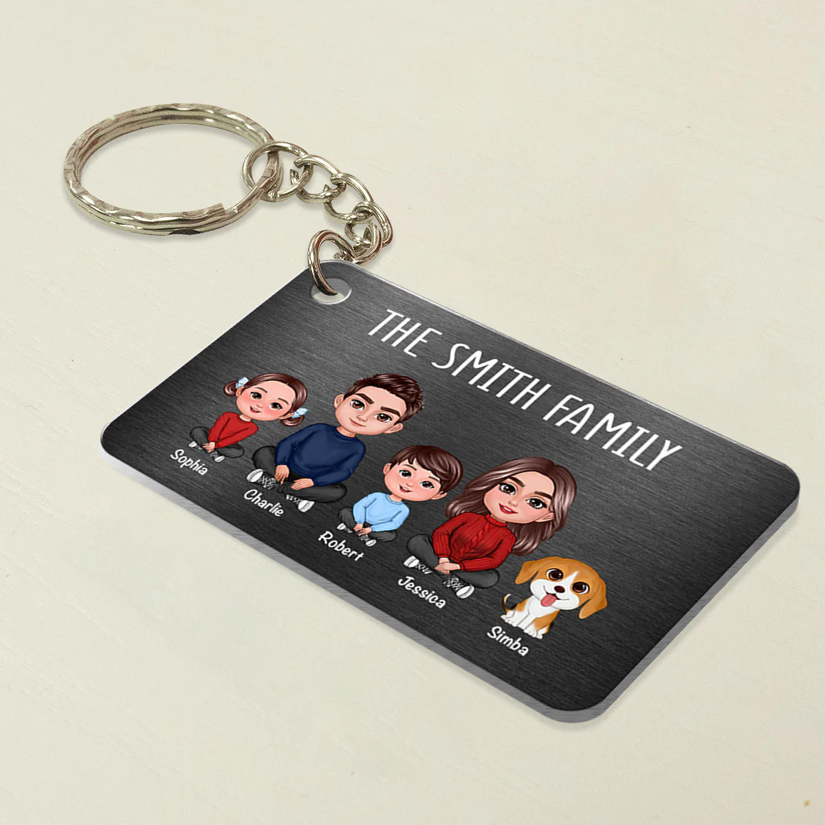 Family Sitting Crossed Legs Personalized Metal Keychain - Image 4