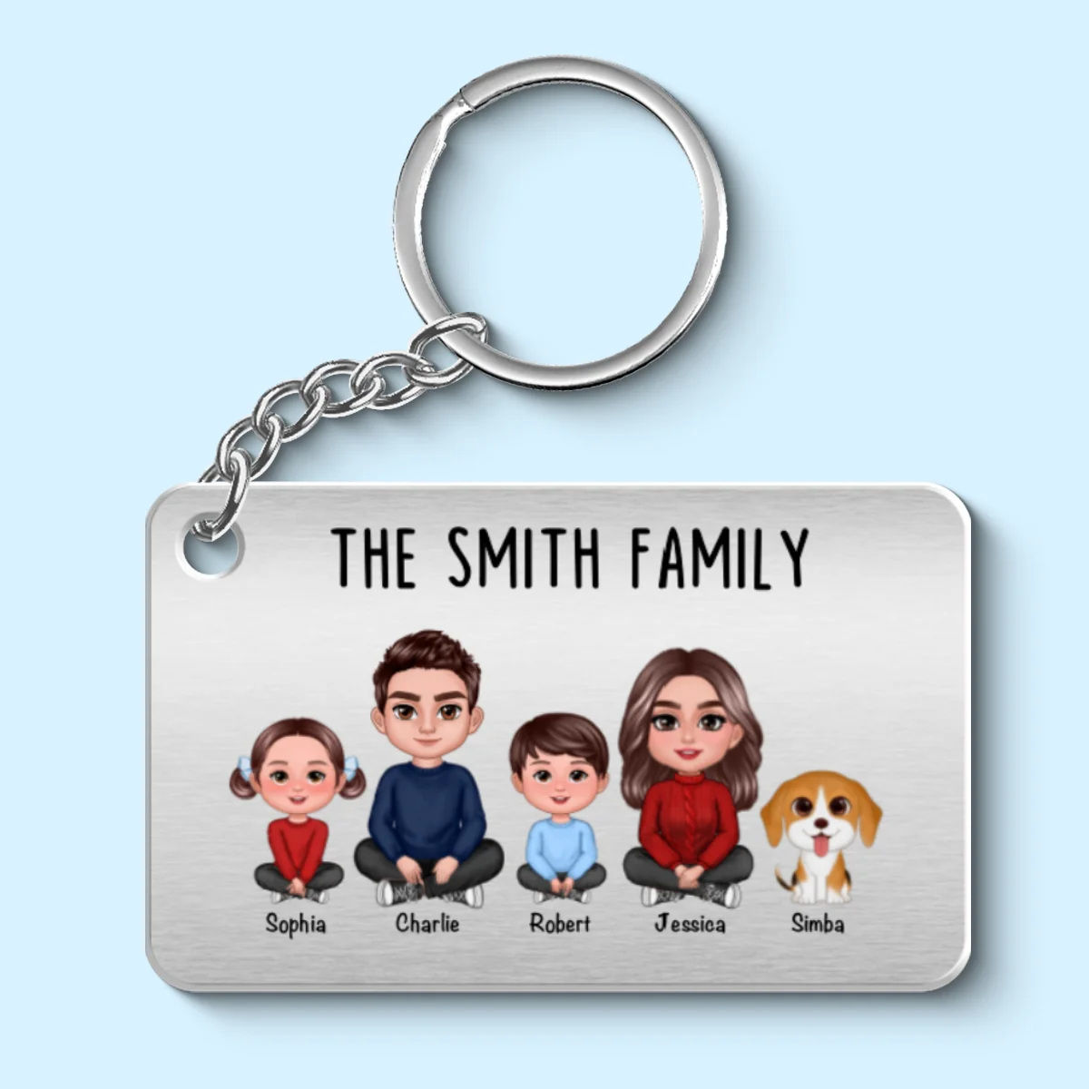 Family Sitting Crossed Legs Personalized Metal Keychain - Image 5