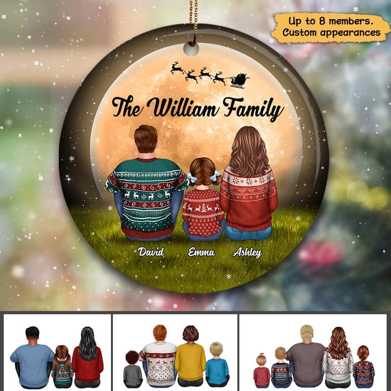 Family Sitting In Moonlight Personalized Circle Ornament - Image 2