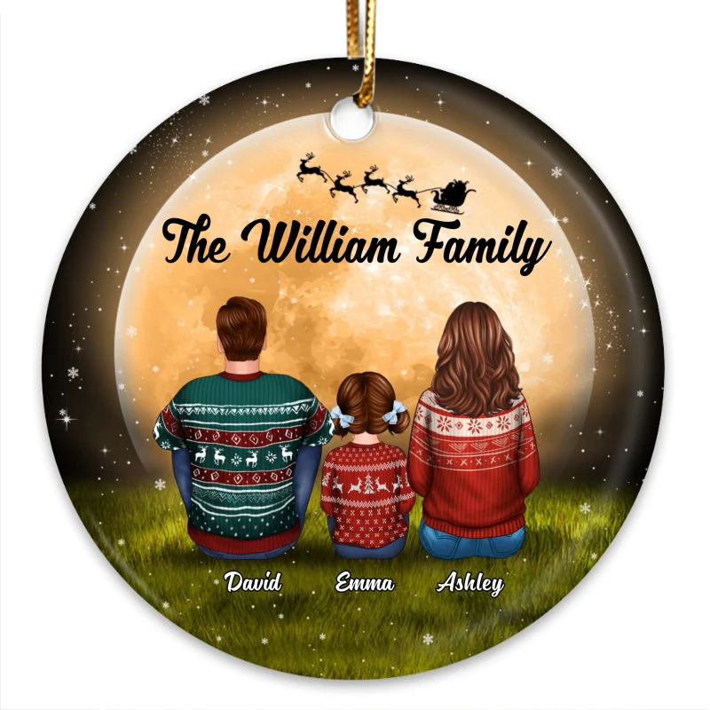 Family Sitting In Moonlight Personalized Circle Ornament - Image 3