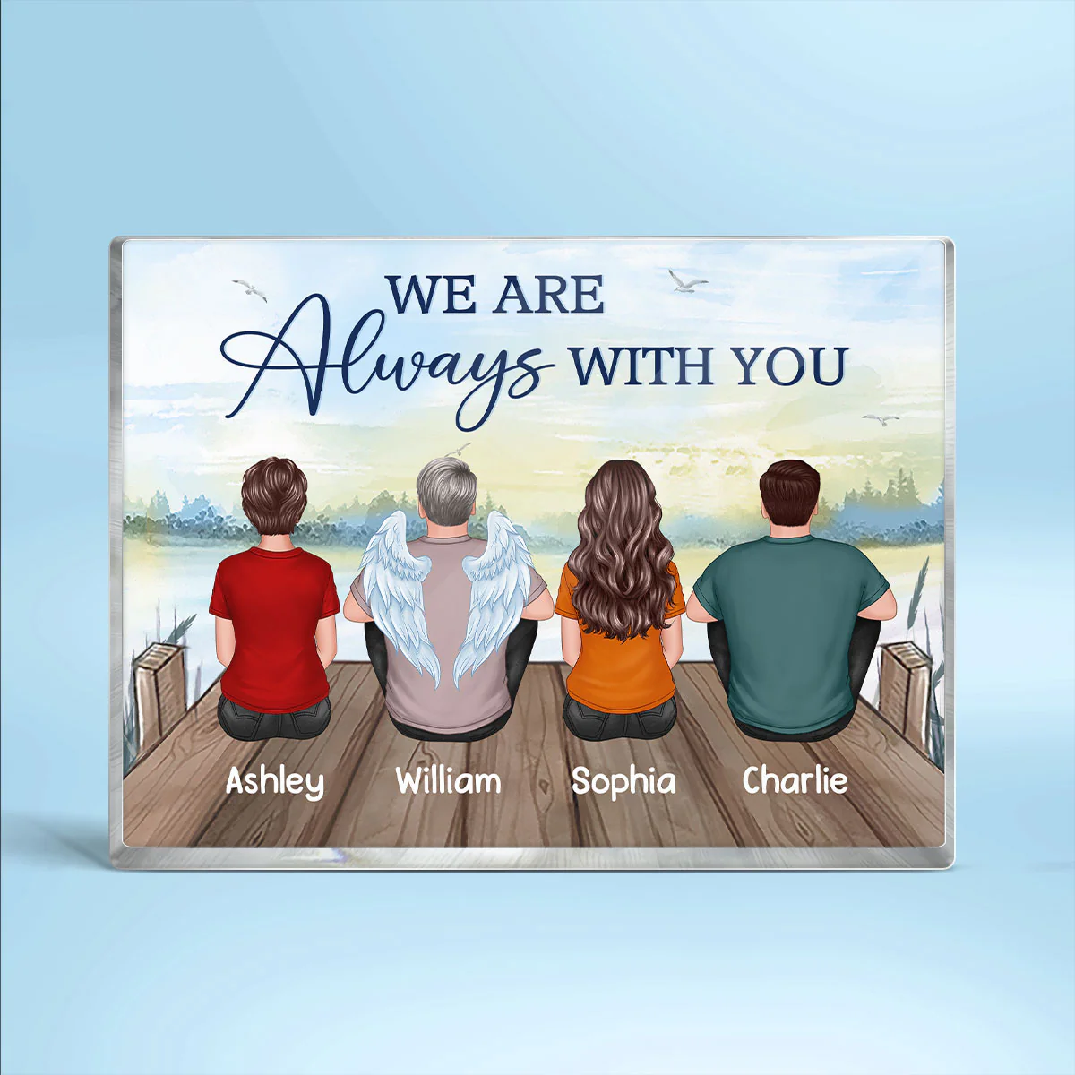 Family Sitting Lake View Memorial Personalized Rectangle Acrylic Block Plaque - Image 2