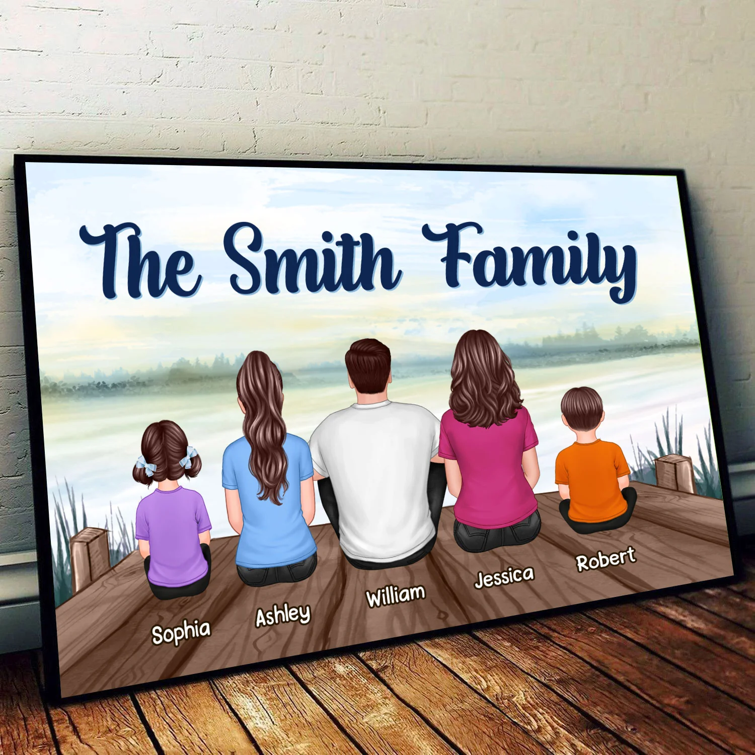 Family Sitting Lake View Personalized Horizontal Poster - Image 2