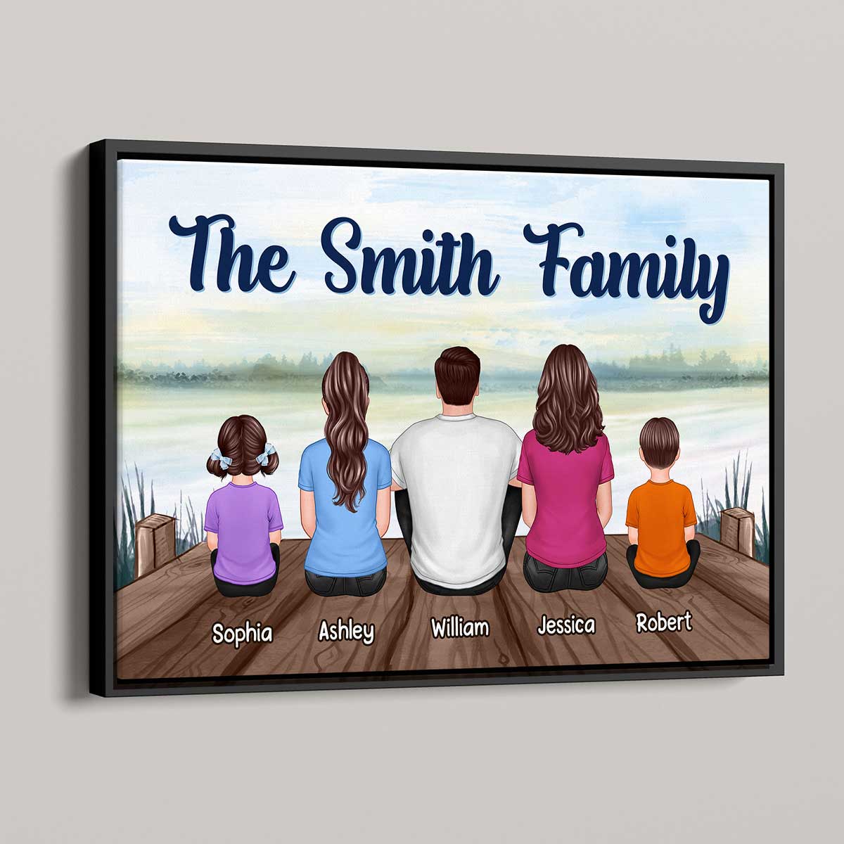 Family Sitting Lake View Personalized Horizontal Poster - Image 3