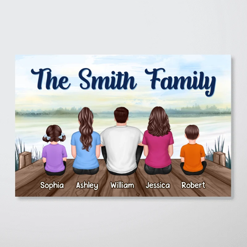 Family Sitting Lake View Personalized Horizontal Poster - Image 4